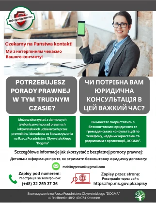 Bezpłatne specjalistyczne dyżury z zakresu pomocy prawnej cudzoziemcom rosyjskojęzycznym i ukraińskojęzycznym