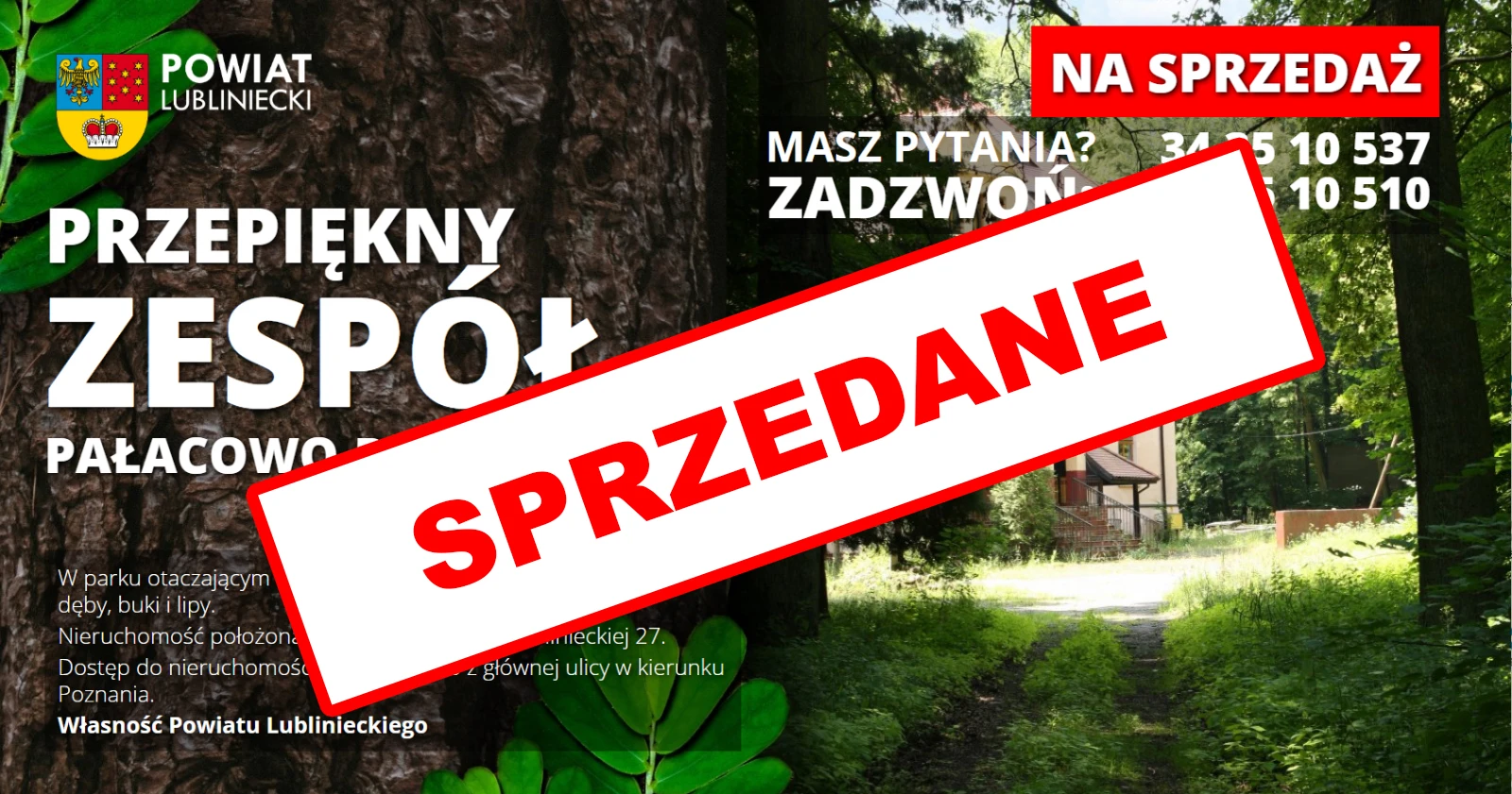 Na sprzedaż przepiękny Zespół Pałacowo-Parkowy w Ciasnej