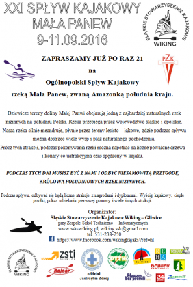 „KAJAKIEM PŁYŃ PO ZDROWIE” - XXI SPŁYW KAJAKOWY MAŁA PANEW 9-11.09.2016
