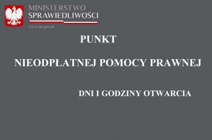 Harmonogram godzin pracy punktów nieodpłatnej pomocy prawnej w Powiecie Lublinieckim