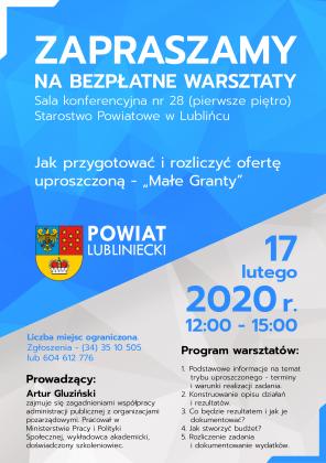 Zapraszamy na bezpłatne warsztaty - Jak przygotować i rozliczyć ofertę uproszczoną - „Małe Granty”