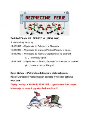 Zapraszamy na ferie z Klubem JWK
