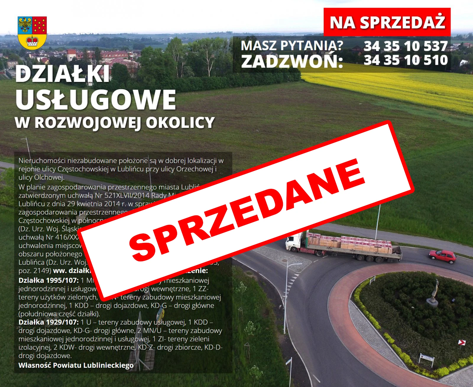 Na sprzedaż działki usługowe w rozwojowej okolicy w Lublińcu